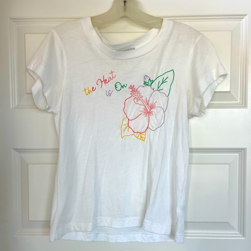 Wildfox embroidered tee - “the heat is on” inscription.